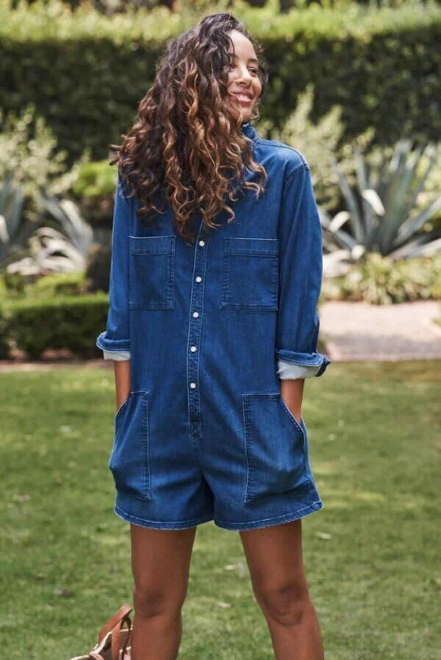 FRANK & EILEEN Sz L Large Denim Ireland Romper Playsuit Jumpsuit